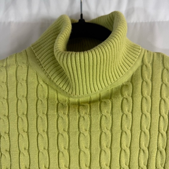 Pria Lime Green Cable Knit Turtleneck Sweater Vintage size: L 100% Cotton - Picture 3 of 10